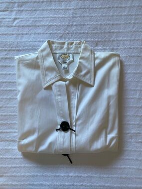 Talbots White Long-Sleeve Button Front Blouse with Black Toggle Buttons